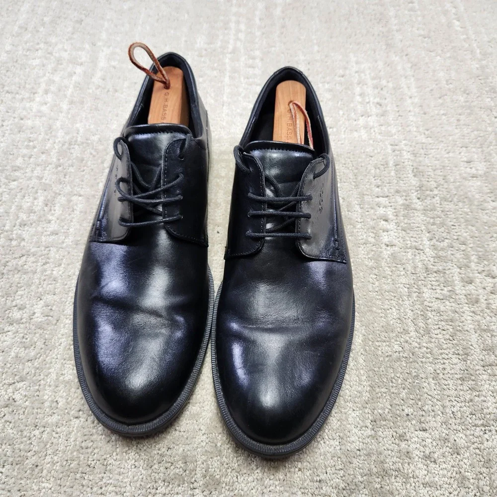 ECCO Helsinki Men Black Leather Derby Dress Shoes 45 Extra Width 050134-01001